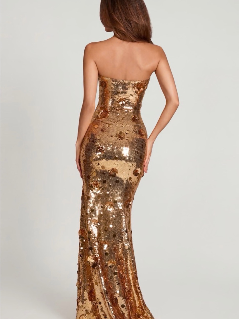 Oh Polly Gold Nottola Sequin Strapless Maxi Dress - Picture 2 of 4